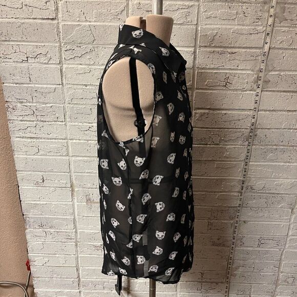 No Boundaries Cat Sheer Button Up Sleeveless BlouseLarge 11/13 - Picture 8 of 12